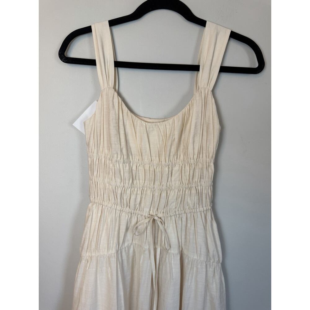 Anthropologie Paige Arpreggio Smocked Linen midi dress Cream size 4 NWT $279 - Picture 6 of 15